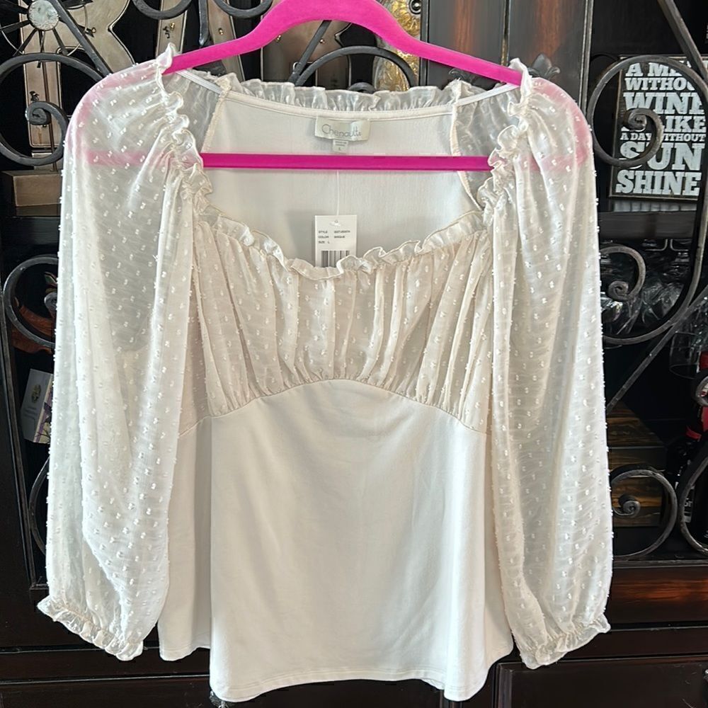Sweet ruffle cream blouse